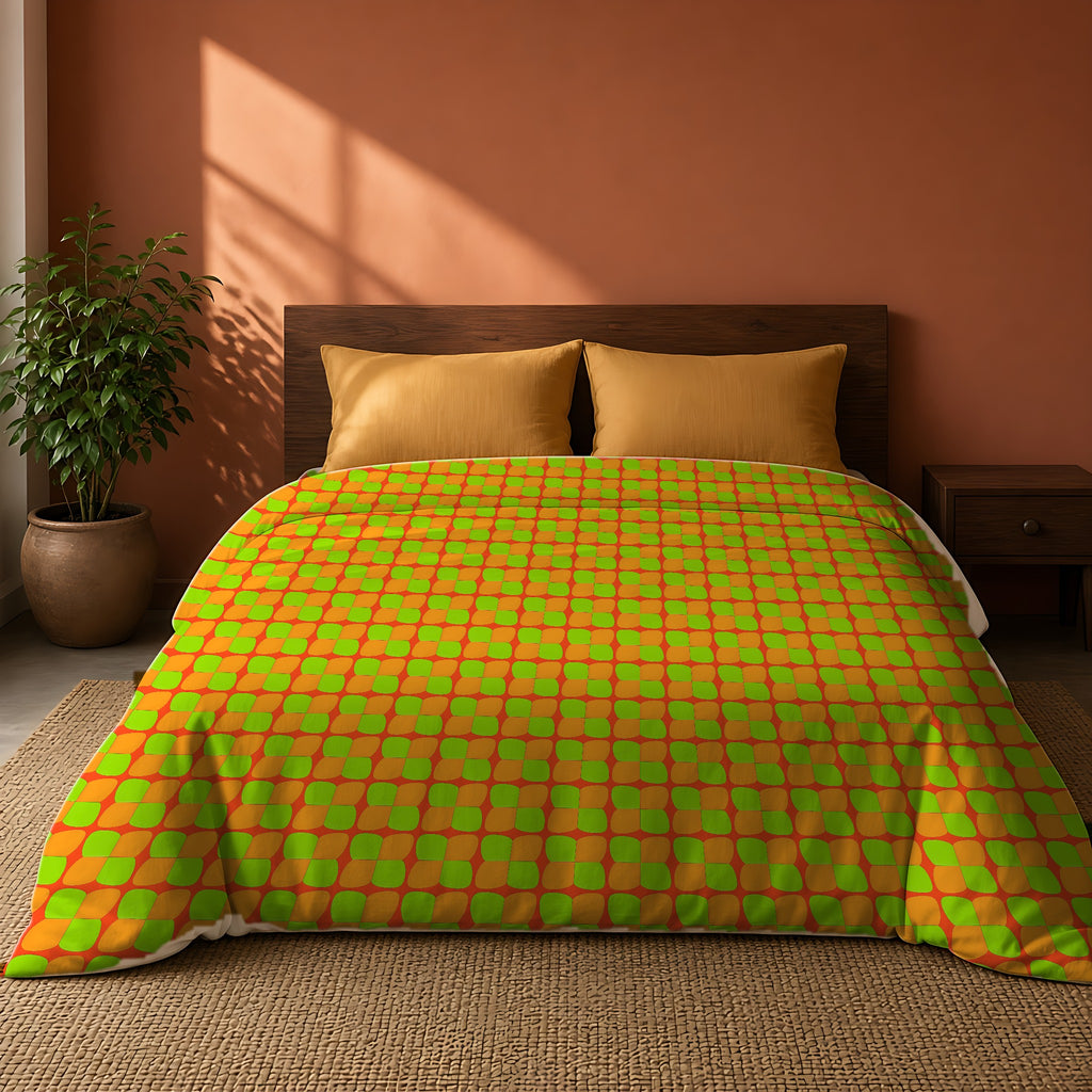 Bold Bulge Checker Comforter on a king bed against a warm terracotta wall