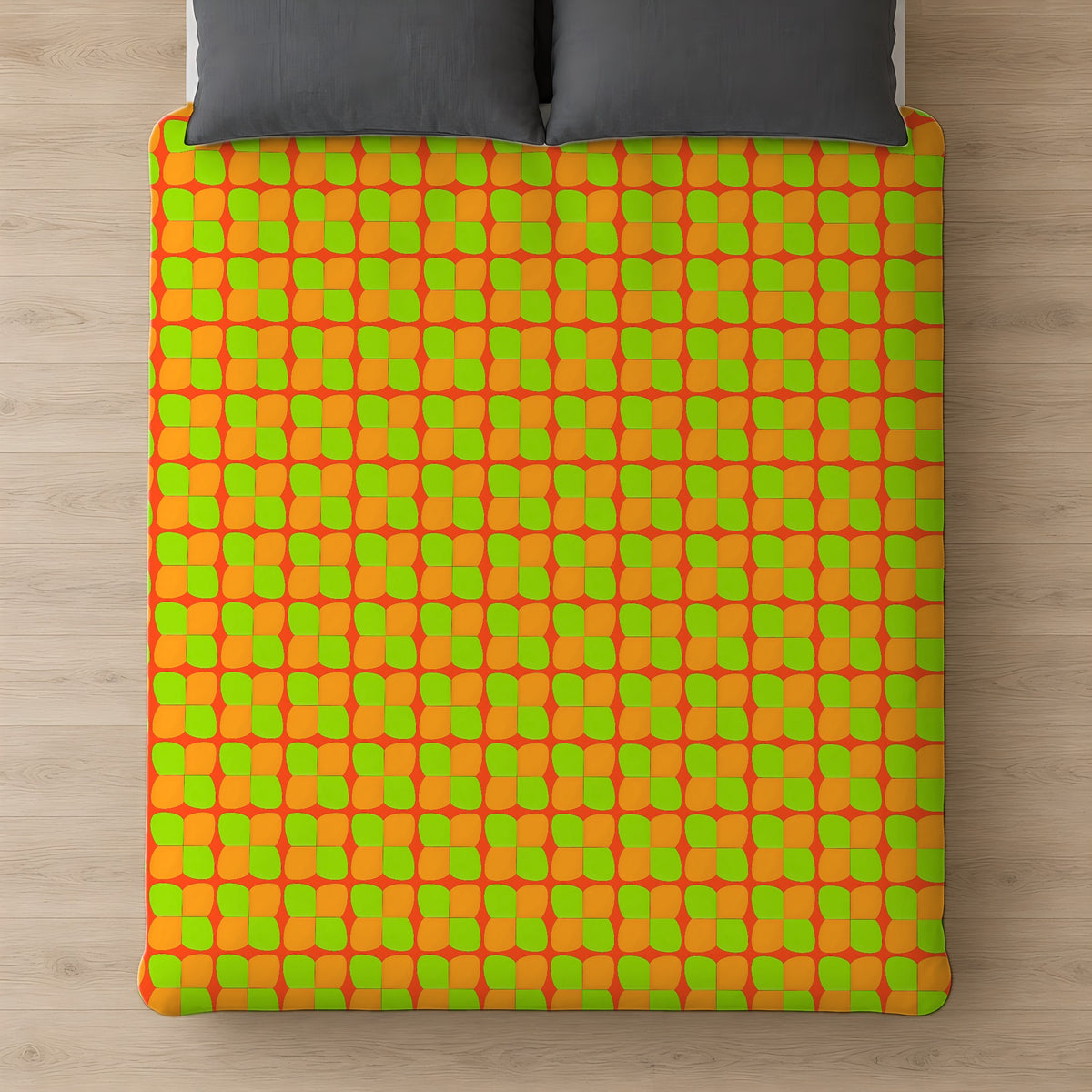 Bold Bulge Checker Comforter on a bed, seen from above