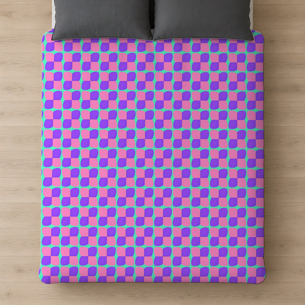 Bold Bulge Checker Cotton Duvet Cover on a bed, seen from above