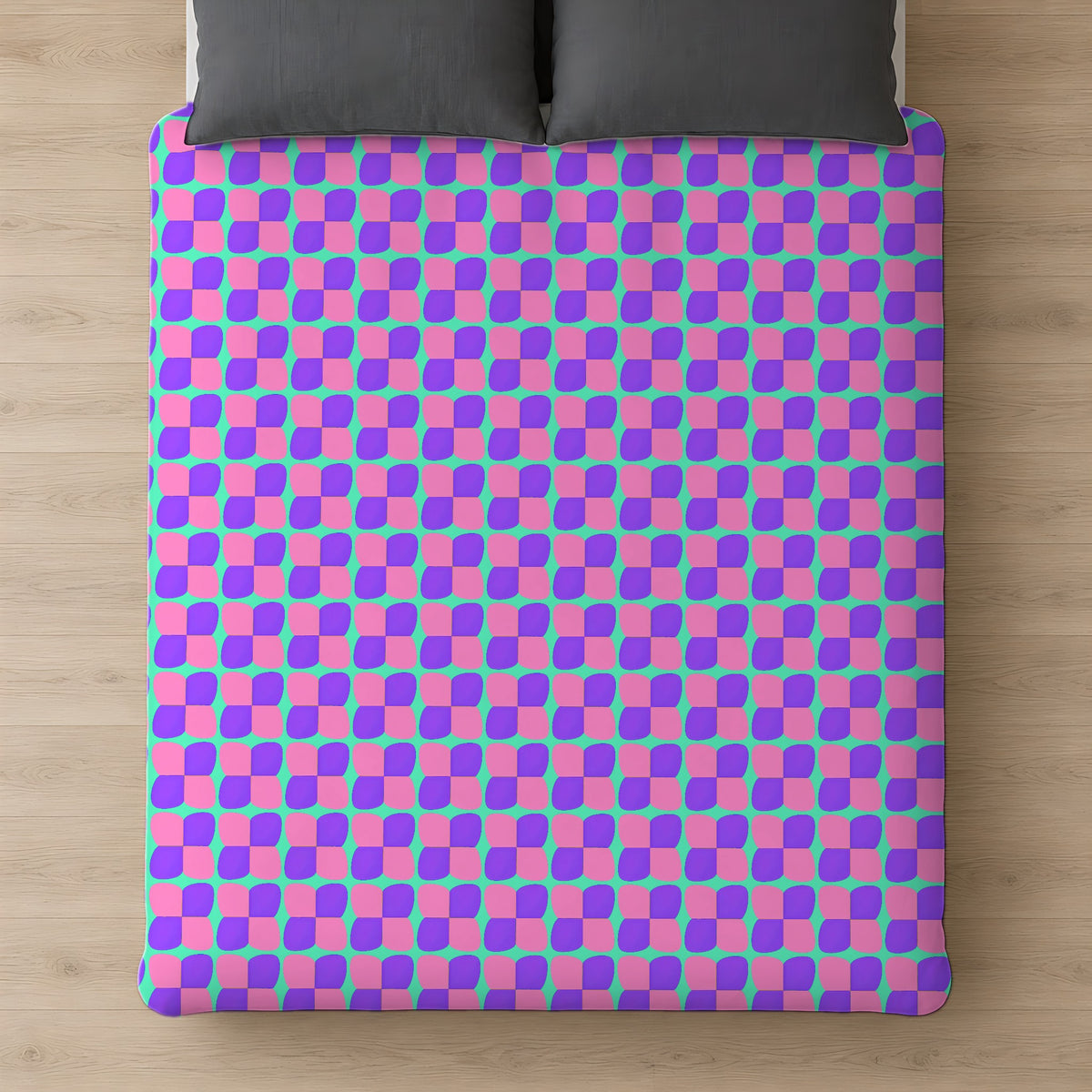 Bold Bulge Checker Cotton Duvet Cover on a bed, seen from above