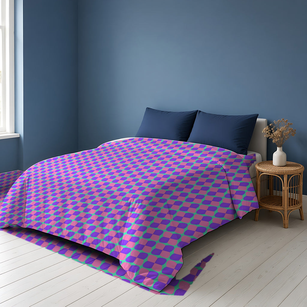 Bold Bulge Checker Cotton Duvet Cover on a bed in a Scandinavian blue bedroom