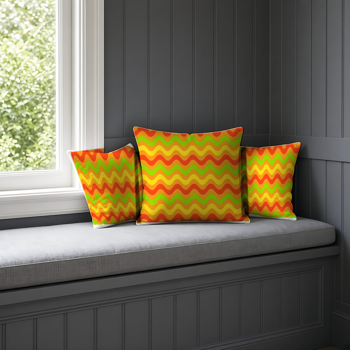 Big Ripple Chevrons Faux Suede Cushion on a window seat