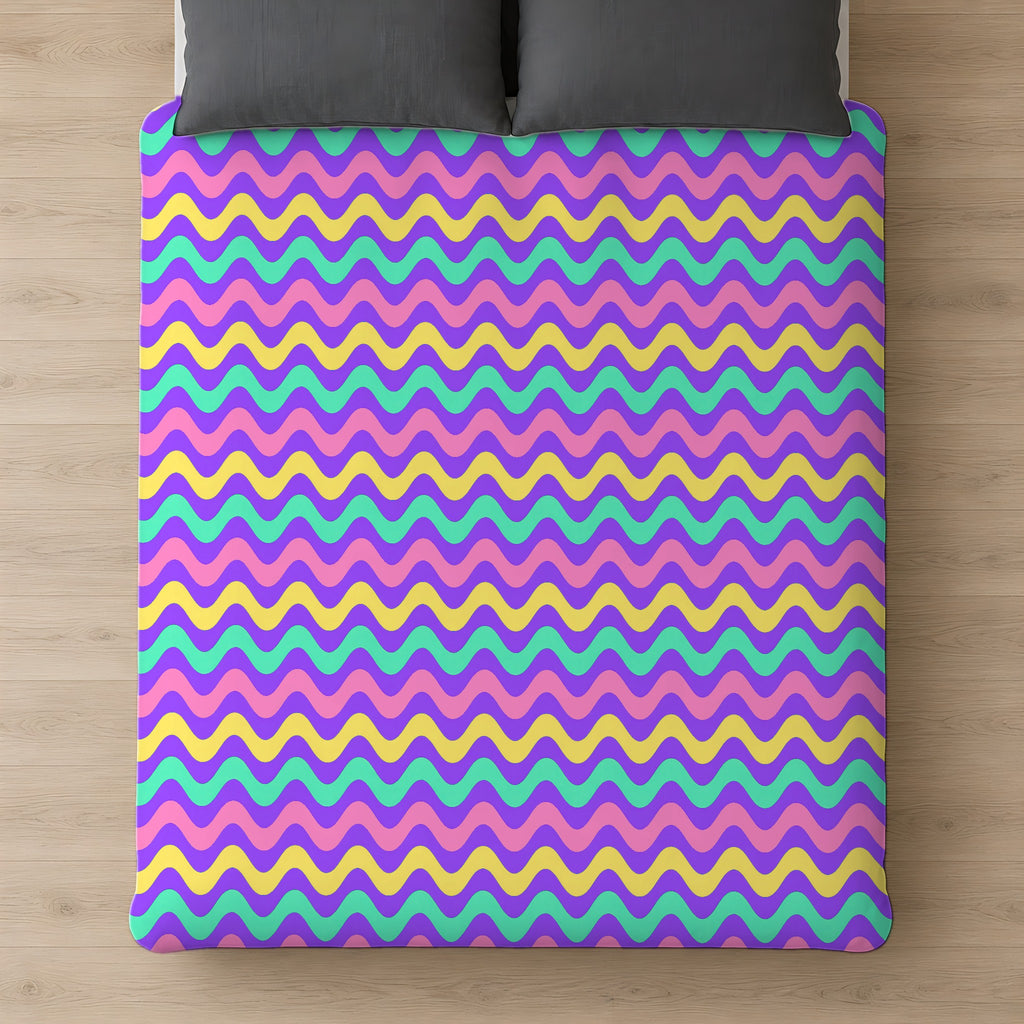 Big Ripple Chevrons Cotton Duvet Cover on a bed, seen from above