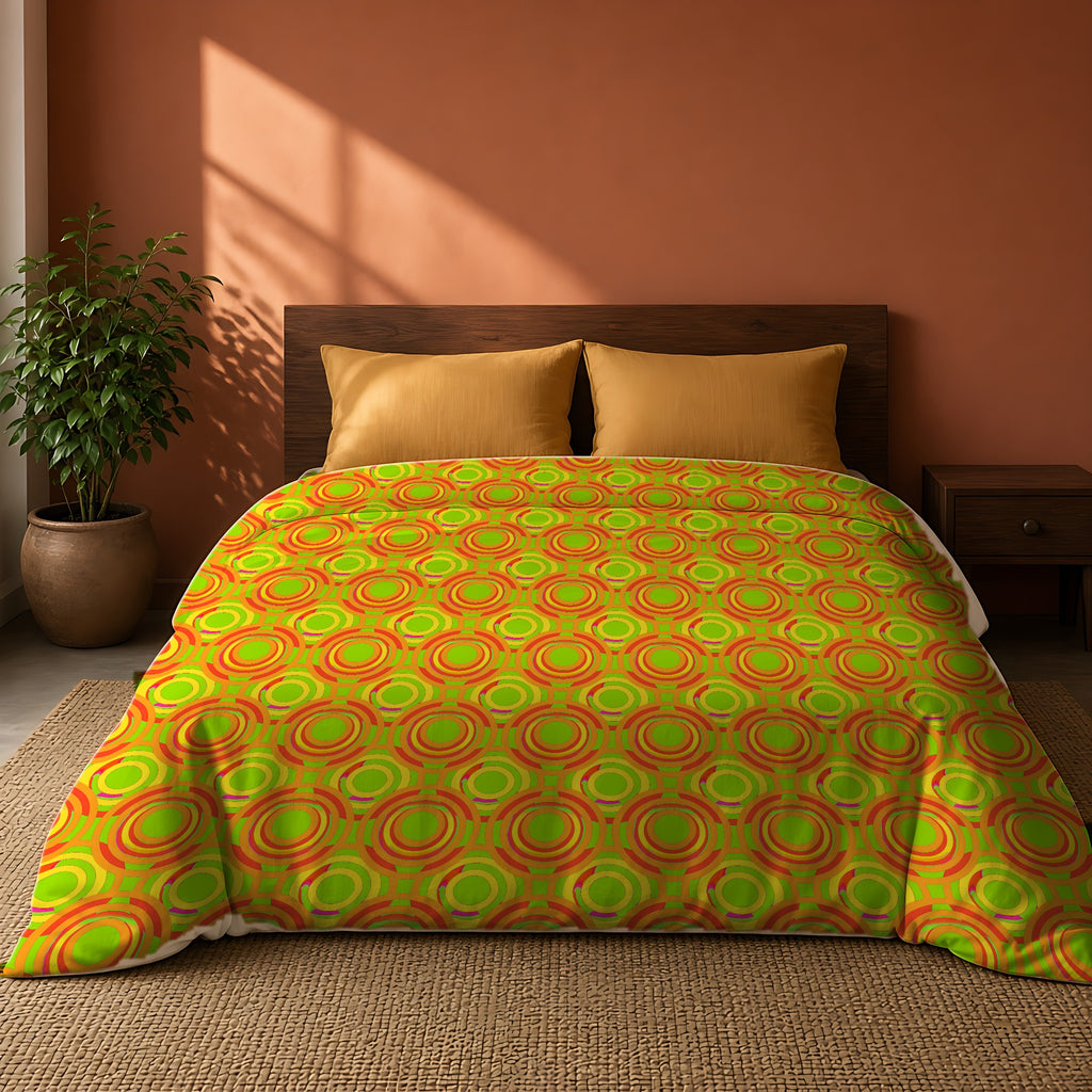 Interlocking Ring Ripples Cotton Duvet Cover on a king bed against a warm terracotta wall
