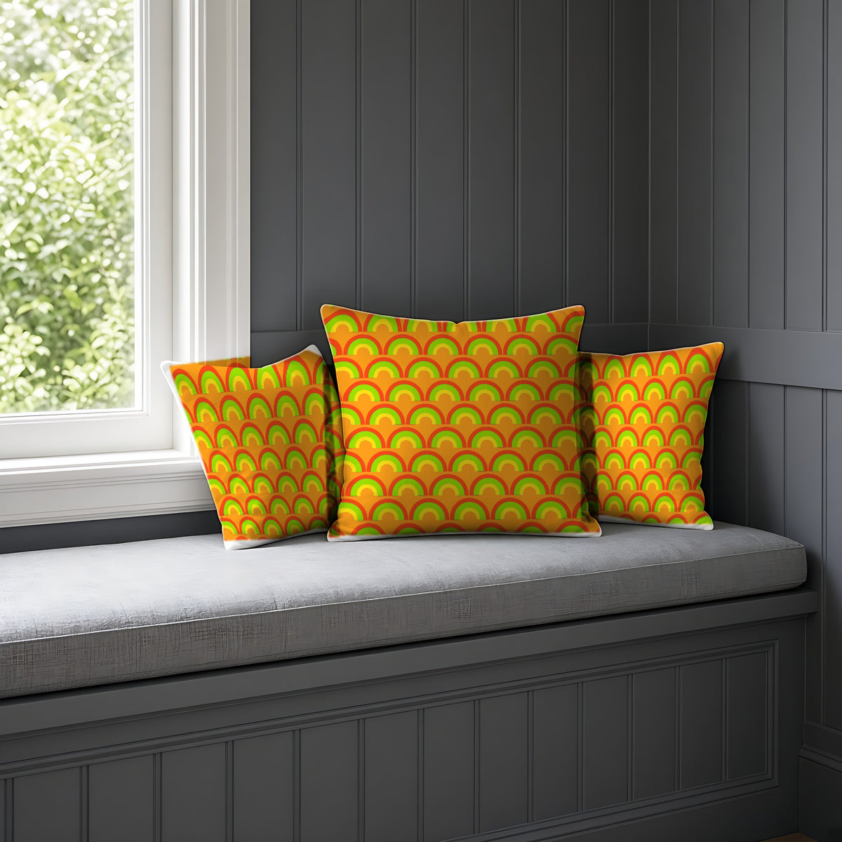 Chromatic Scallop Ripple Faux Suede Cushion on a window seat