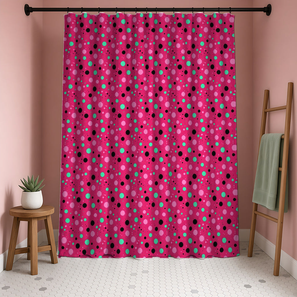 Blot Burst Shower Curtain in a blush-pink bathroom