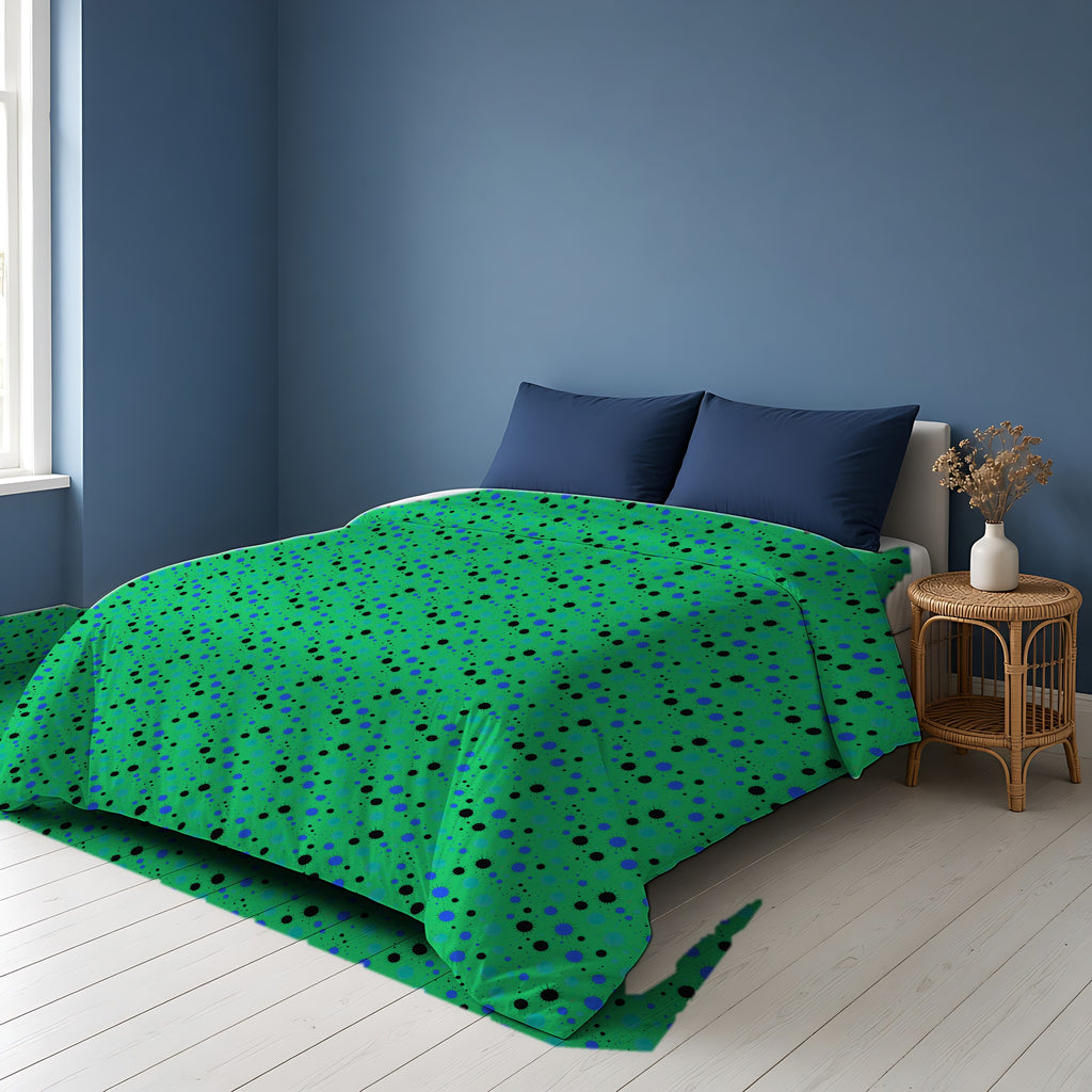 Blot Burst Cotton Duvet Cover on a bed in a Scandinavian blue bedroom