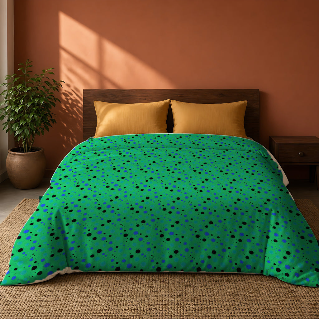 Blot Burst Cotton Duvet Cover on a king bed against a warm terracotta wall