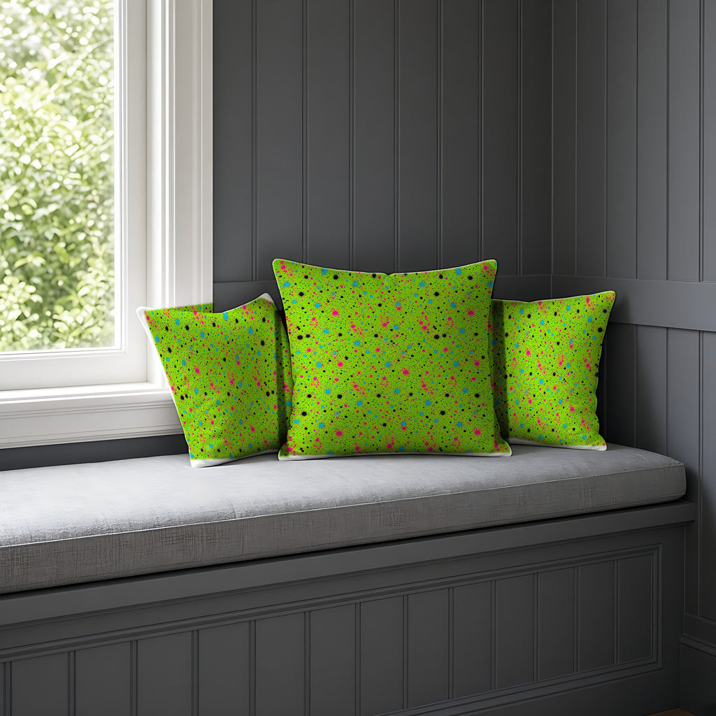Pink Spray Field Faux Suede Cushion on a window seat
