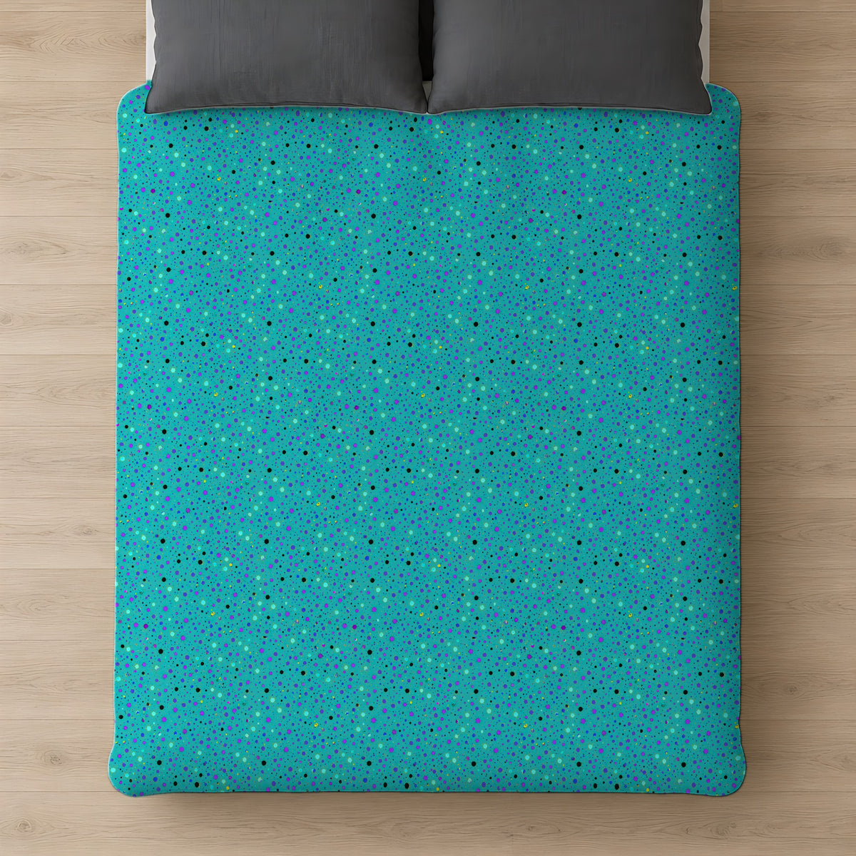 Confetti Spatter Cotton Duvet Cover on a bed, seen from above