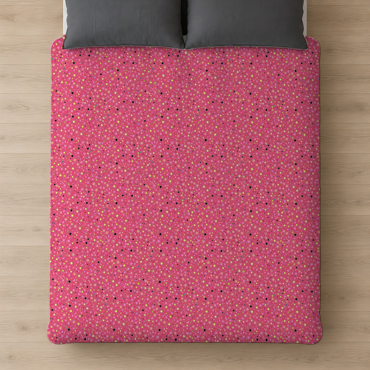 Confetti Spatter Cotton Duvet Cover on a bed, seen from above