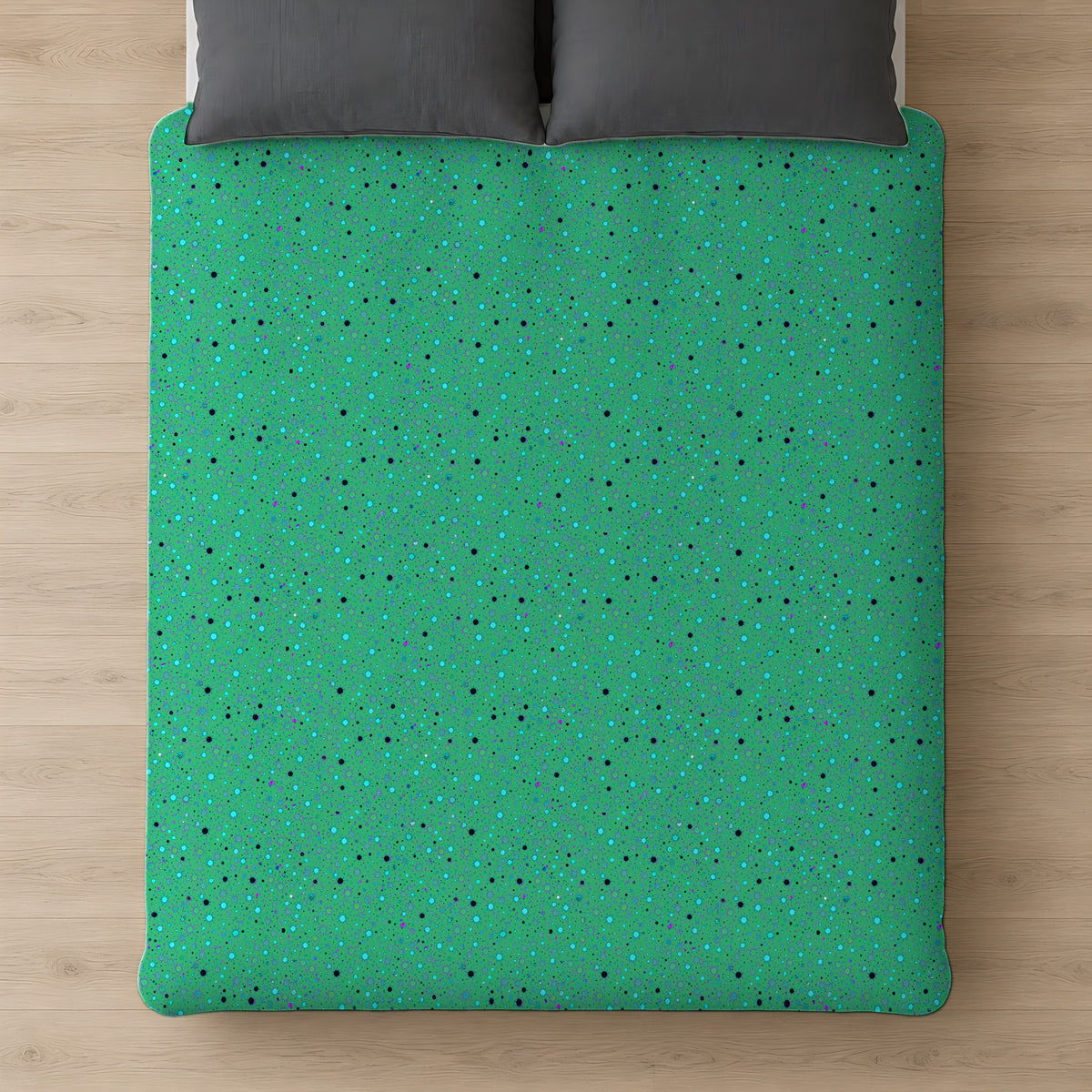 Confetti Spatter Cotton Duvet Cover on a bed, seen from above