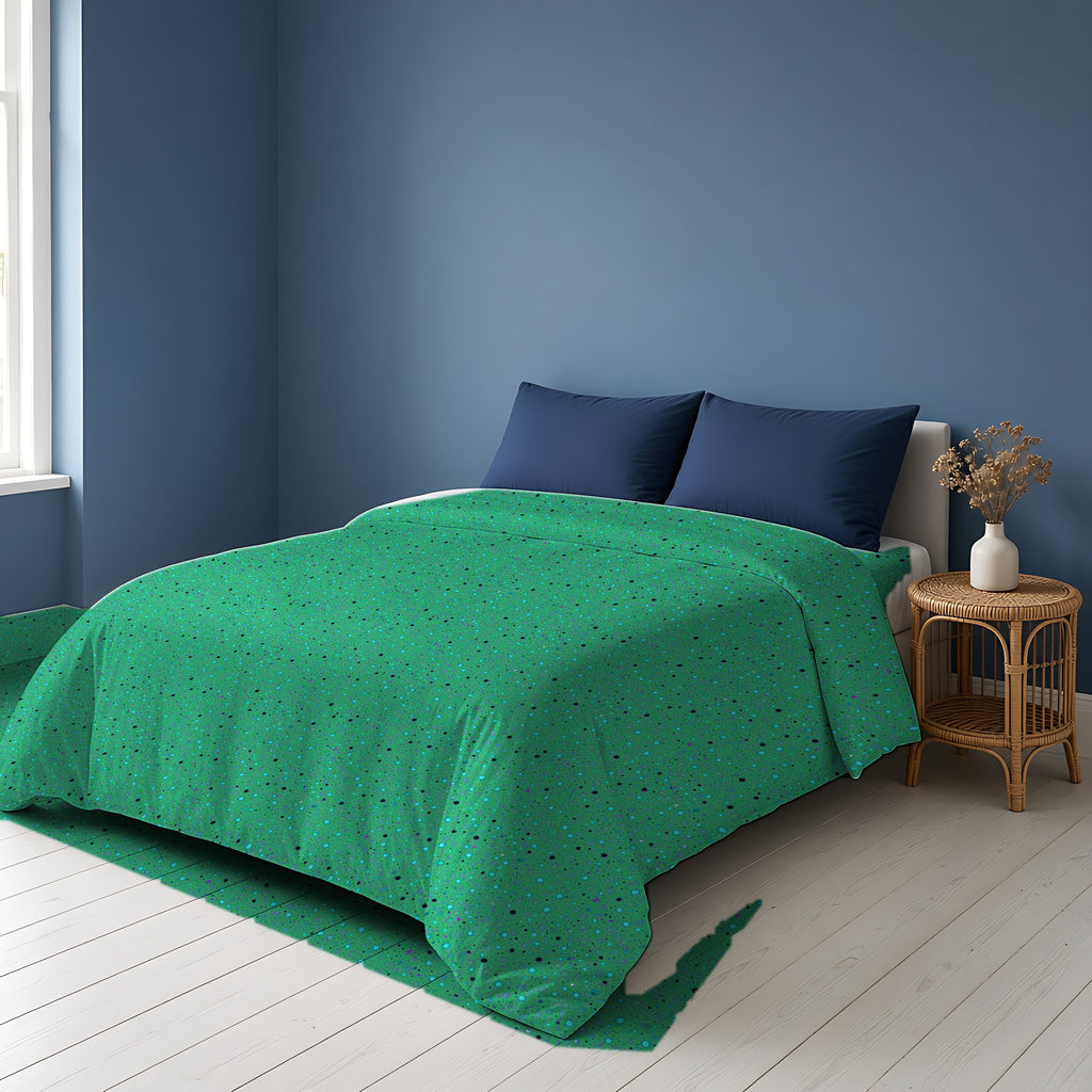 Confetti Spatter Cotton Duvet Cover on a bed in a Scandinavian blue bedroom