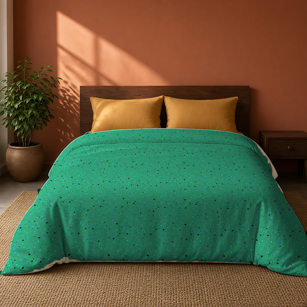 Confetti Spatter Cotton Duvet Cover on a king bed against a warm terracotta wall
