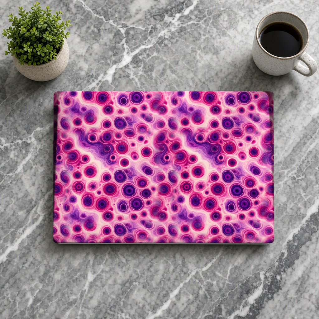 Berry Puddle Pour matte MacBook case from above on grey marble with coffee