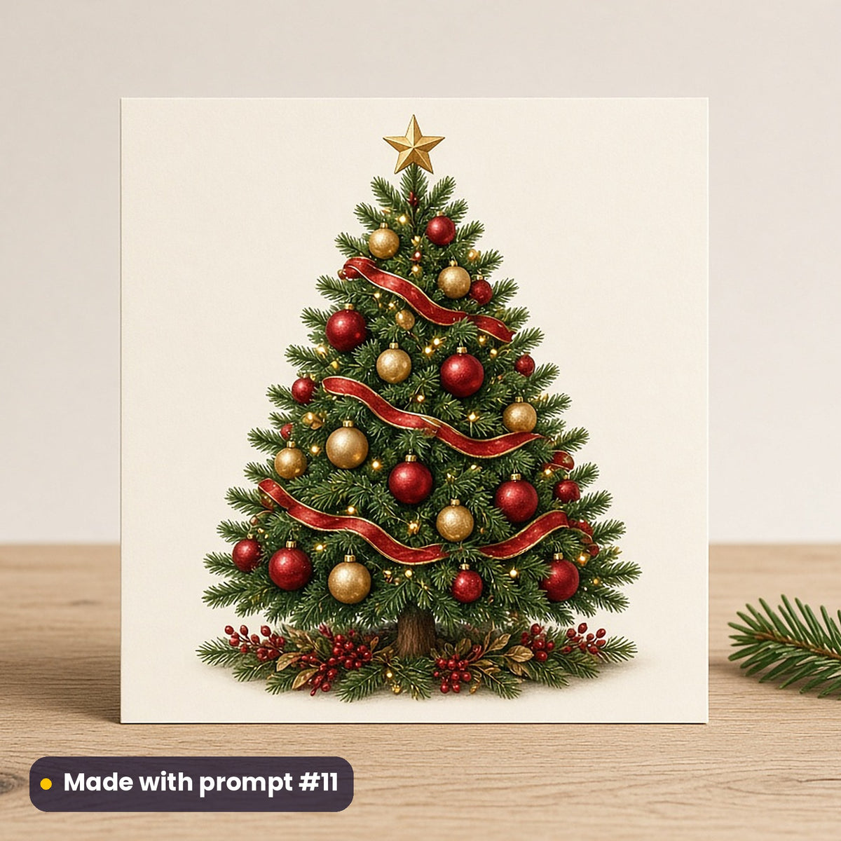 Classic Christmas Icons artwork on a flat-printed greeting card: premium christmas tree, made with prompt #11 from this pack
