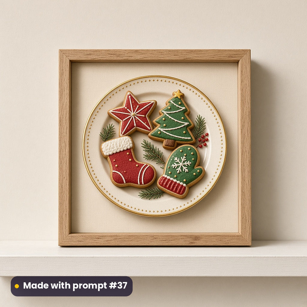 Santa's Christmas artwork on a UV-printed wooden plaque: christmas cookie plate, made with prompt #37 from this pack