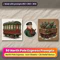 North Pole Express Christmas Icon Sheet Prompts: 50 prompts + 3D Relief bonus, with a printed greeting card, sticker and wooden plaque made with prompts #12, #23 and #32