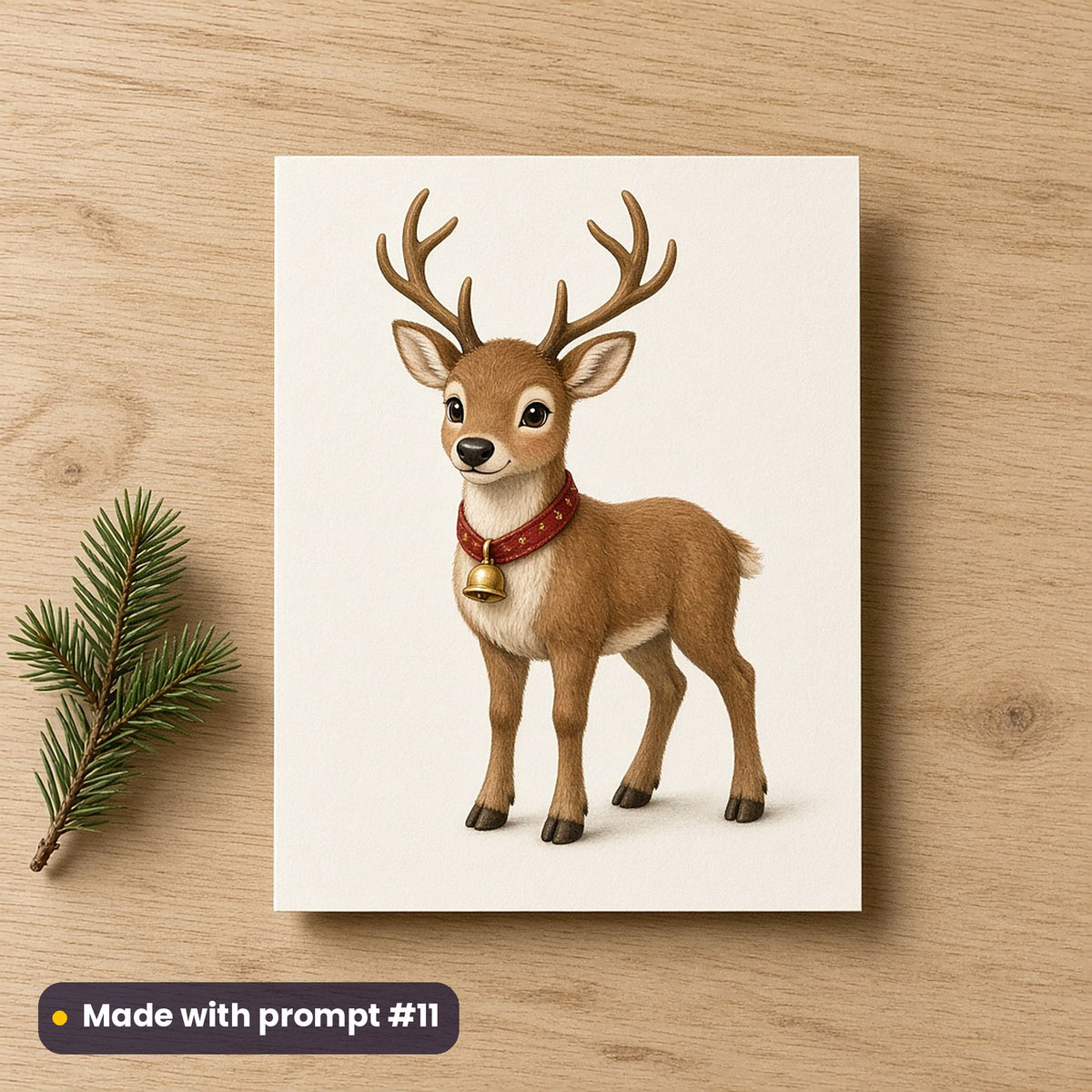Reindeer Friends artwork on a flat-printed greeting card: classic reindeer, made with prompt #11 from this pack