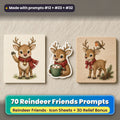 Reindeer Friends Christmas Icon Sheet Prompts: 70 prompts + 3D Relief bonus, with a printed greeting card, sticker and wooden plaque made with prompts #12, #23 and #32
