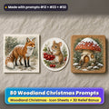 Woodland Christmas Icon Sheet Prompts: 80 prompts + 3D Relief bonus, with a printed greeting card, sticker and wooden plaque made with prompts #12, #23 and #32