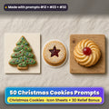Christmas Cookies Icon Sheet Prompts: 50 prompts + 3D Relief bonus, with a printed greeting card, sticker and wooden plaque made with prompts #12, #23 and #32