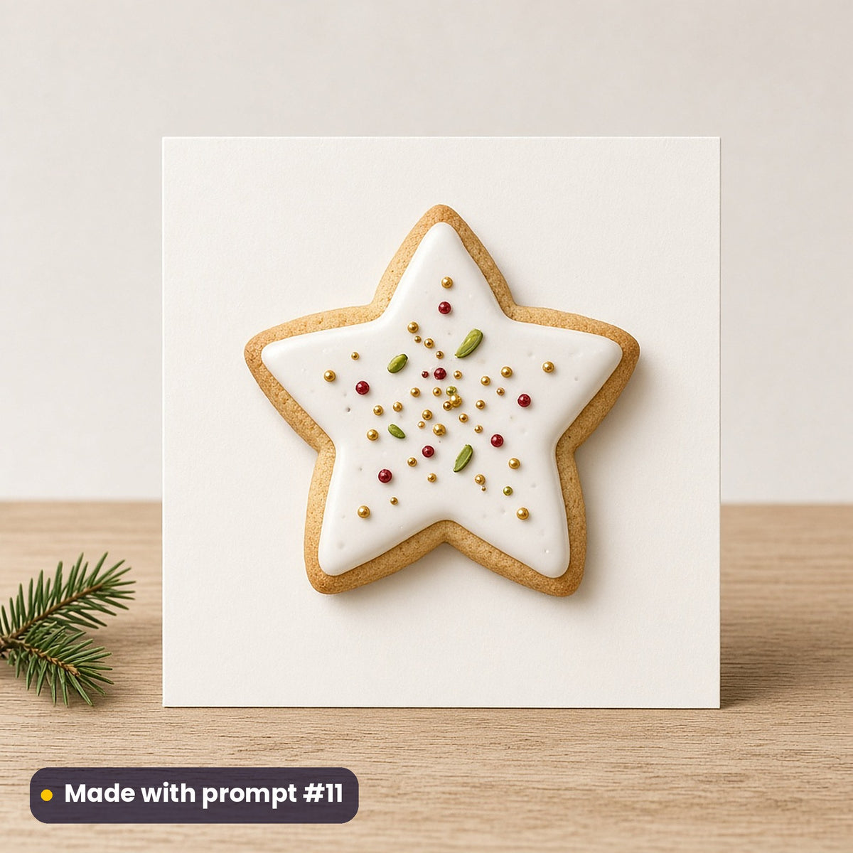 Christmas Cookies artwork on a flat-printed greeting card: star sugar cookie, made with prompt #11 from this pack