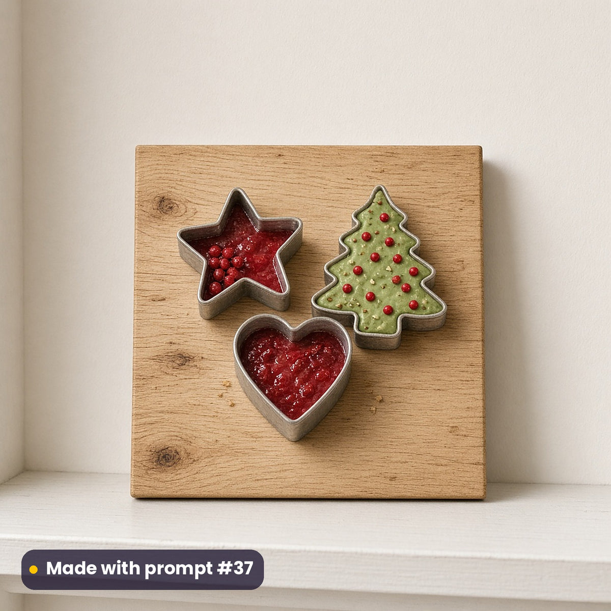 Christmas Cookies artwork on a UV-printed wooden plaque: cookie cutter set, made with prompt #37 from this pack
