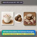 Hot Chocolate Christmas Icon Sheet Prompts: 50 prompts + 3D Relief bonus, with a printed greeting card, sticker and wooden plaque made with prompts #12, #23 and #32