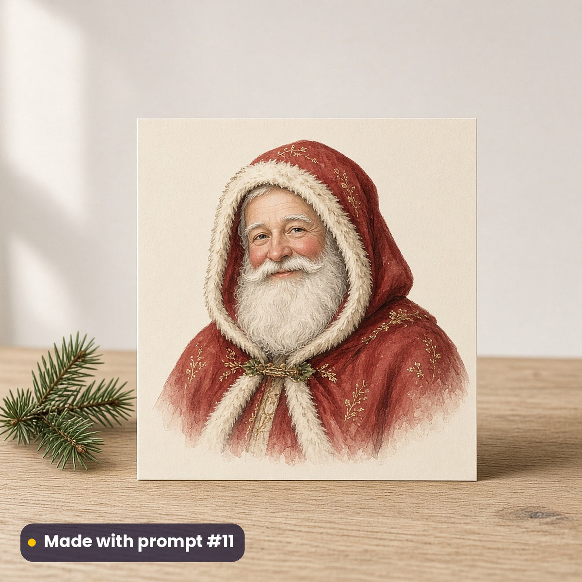 Vintage Santa Collection artwork on a flat-printed greeting card: vintage father christmas portrait, made with prompt #11 from this pack