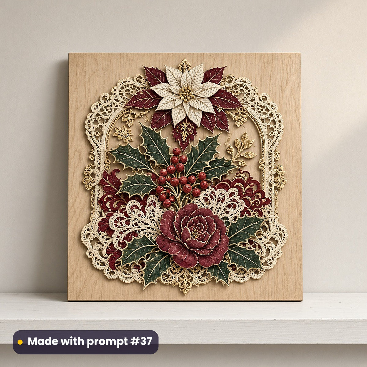 Victorian Christmas artwork on a UV-printed wooden plaque: pop-up card, made with prompt #37 from this pack