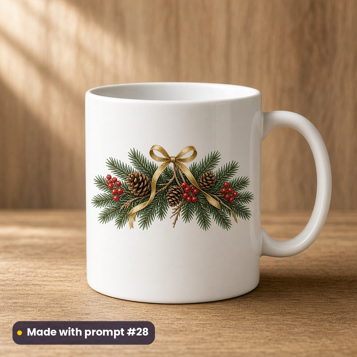 Christmas Wreath Collection artwork on a UV-printed ceramic mug: front door swag, made with prompt #28 from this pack