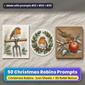 Christmas Robins Icon Sheet Prompts: 50 prompts + 3D Relief bonus, with a printed greeting card, sticker and wooden plaque made with prompts #12, #23 and #32