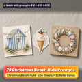 Christmas Beach Huts Icon Sheet Prompts: 70 prompts + 3D Relief bonus, with a printed greeting card, sticker and wooden plaque made with prompts #12, #23 and #32