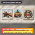 Christmas Tractors Icon Sheet Prompts: 50 prompts + 3D Relief bonus, with a printed greeting card, sticker and wooden plaque made with prompts #13, #16 and #43
