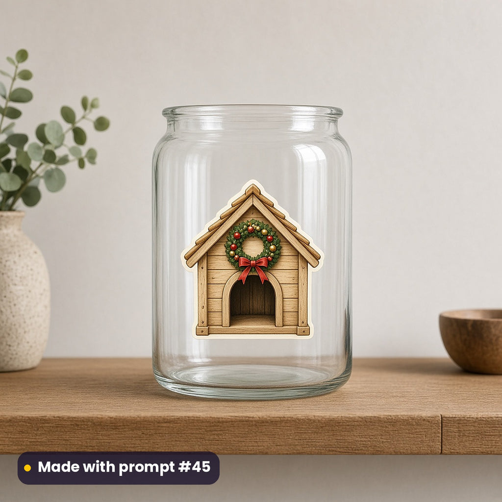 Dog Parent Christmas artwork on a UV DTF decal on a glass jar: kennel ornament, made with prompt #45 from this pack