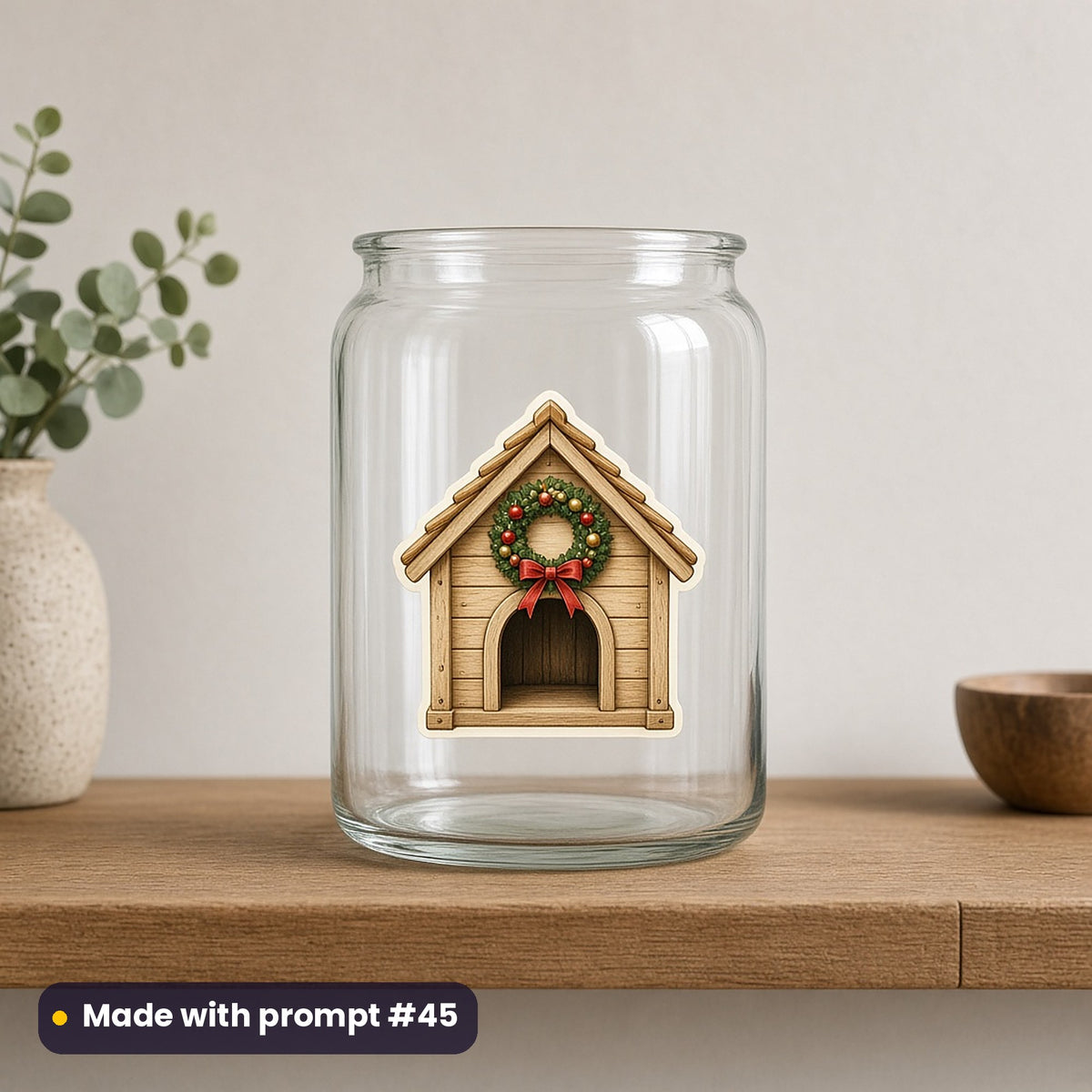 Dog Parent Christmas artwork on a UV DTF decal on a glass jar: kennel ornament, made with prompt #45 from this pack