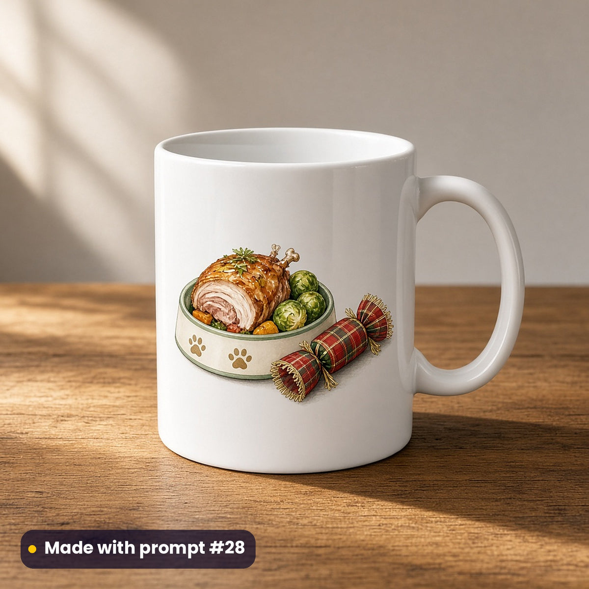 Cat Parent Christmas artwork on a UV-printed ceramic mug: cat bowl feast, made with prompt #28 from this pack