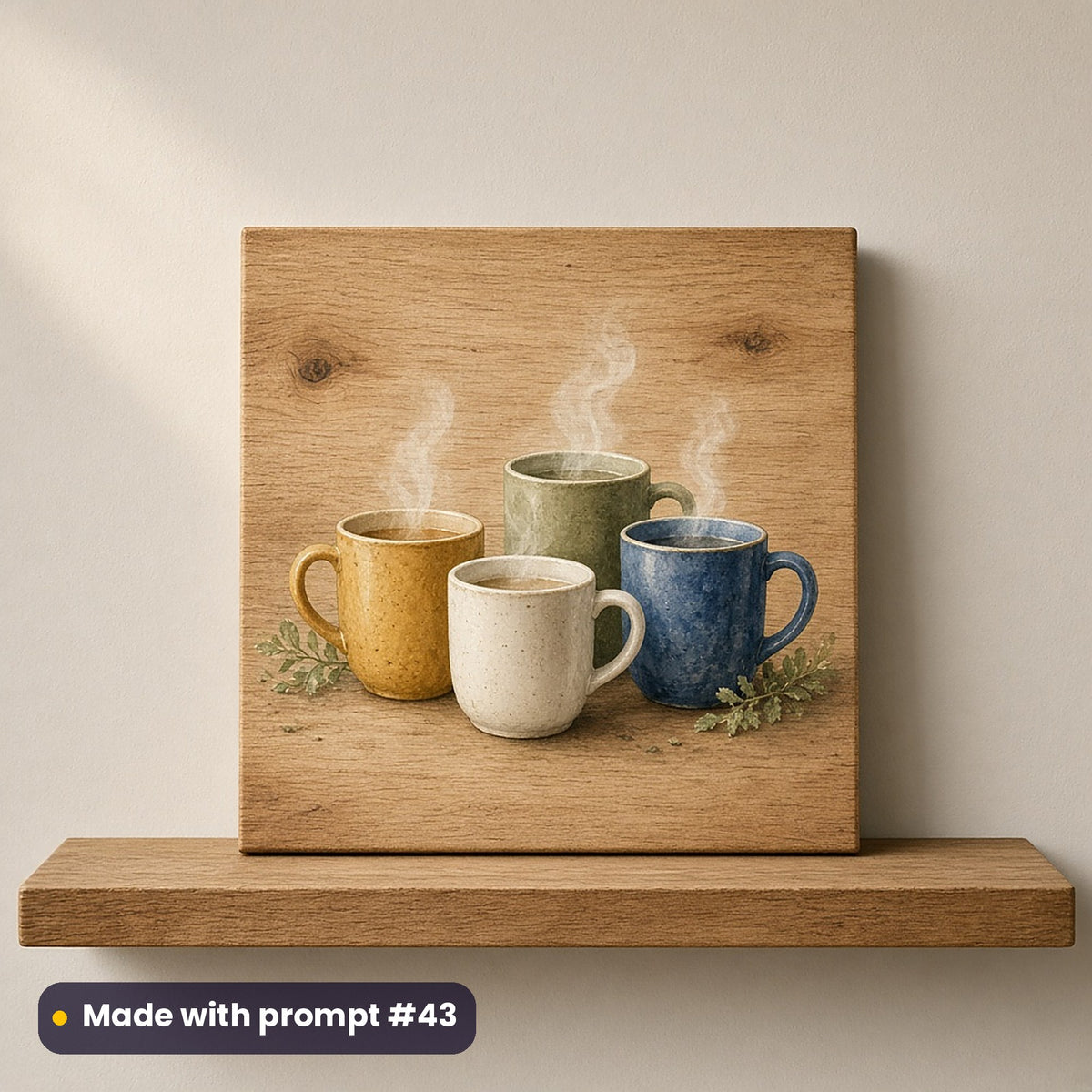Peace & Light Interfaith artwork on a UV-printed wooden plaque: mugs together, made with prompt #43 from this pack