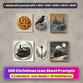Cornish & Coastal Christmas Icon Sheets Bundle: 200 Christmas icon sheet prompts from 4 collections, with a saffron bun card, chough sticker and harbour wall plaque (Cornish Christmas) and a steam engine card, semaphore signal sticker and moonlit train plaque (Christmas Steam Railway), made with prompts #12, #23, #32, #163, #173 and #196