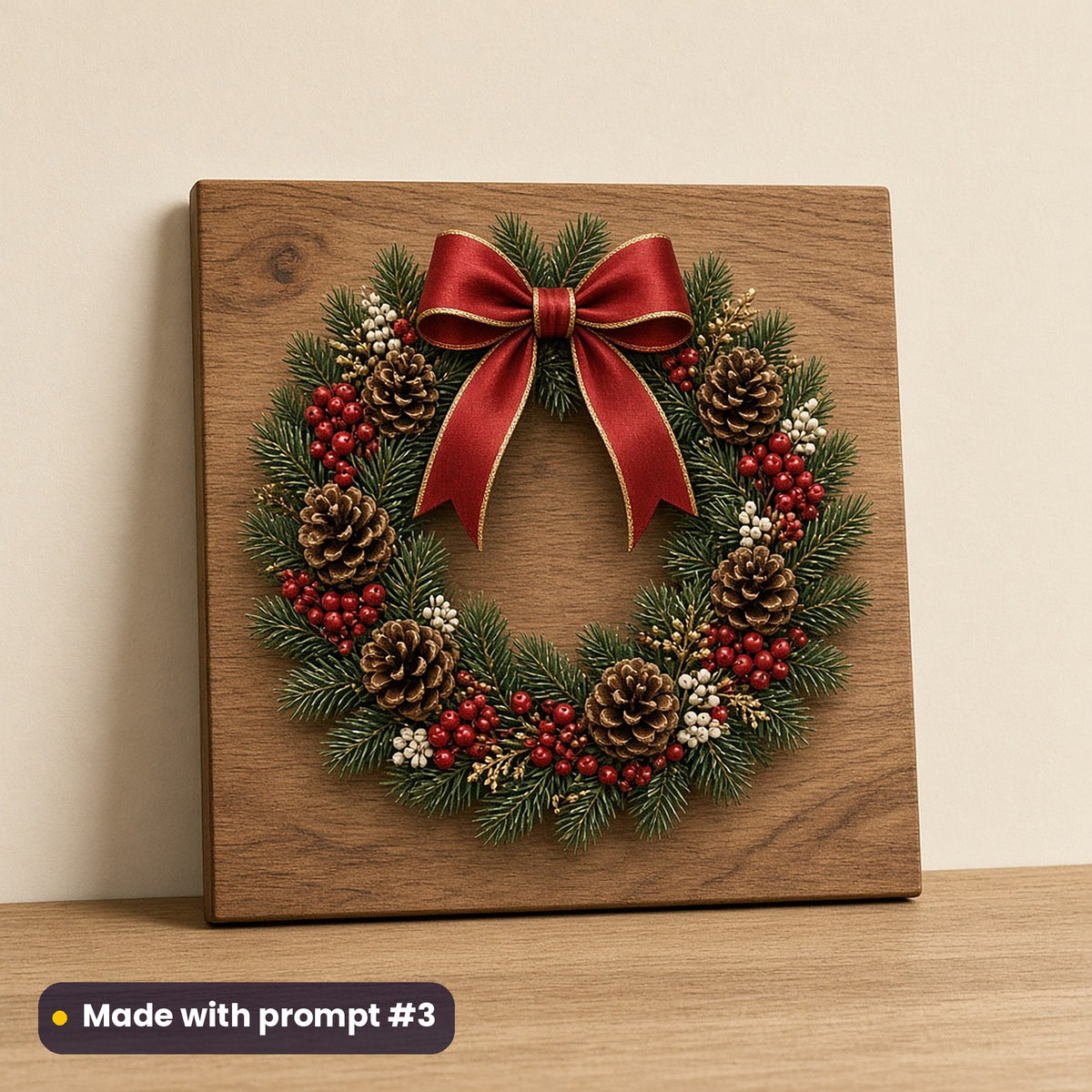Classic Christmas Icons artwork on a UV-printed wooden plaque: luxury christmas wreath, made with prompt #3 from this pack